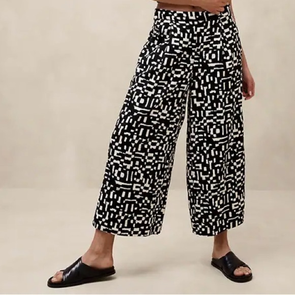 Banana republic LINEN-BLEND PULL-ON WIDE-LEG CROPPED PANT SZ 8​​ - Picture 2 of 13